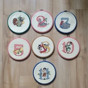 12 Days of Christmas Vintage Crosstitch Set Numbers and Animals